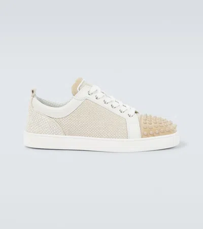 Christian Louboutin Louis Junior Spikes Canvas Sneakers In Beige