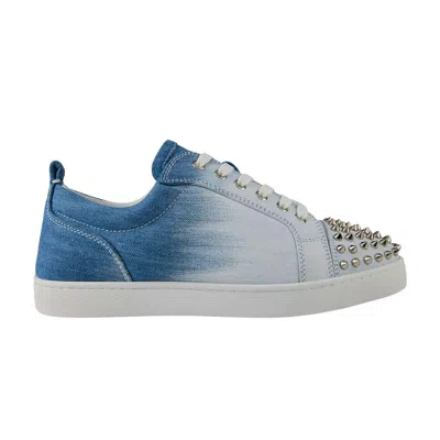 Pre-owned Christian Louboutin Louis Junior Spikes Flat 'blue White' | Men's Size 40