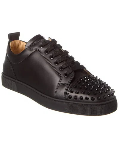 Christian Louboutin Louis Junior Spikes Cap-toe Leather Sneakers In Black