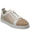 Christian Louboutin Louis Junior Spikes Canvas Sneakers In Beige