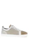Christian Louboutin Louis Junior Spikes Canvas Sneakers In Beige