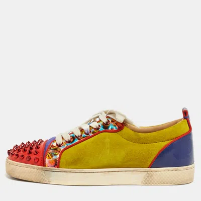 Pre-owned Christian Louboutin Louis Junior Spikes Size 38.5 Multicolor Patent Leather And Suede Low Top Sneakers