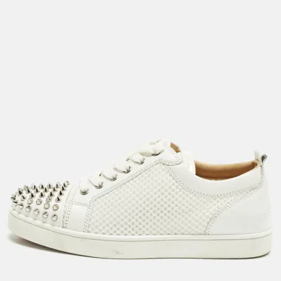 Pre-owned Christian Louboutin Louis Junior Spikes Size 41 White Knit Fabric And Leather Low Top Sneakers