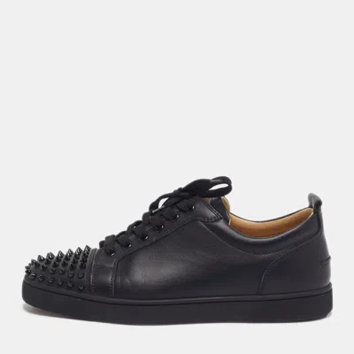 Pre-owned Christian Louboutin Louis Junior Spikes Size 43.5 Black Leather Lace Up Sneakers