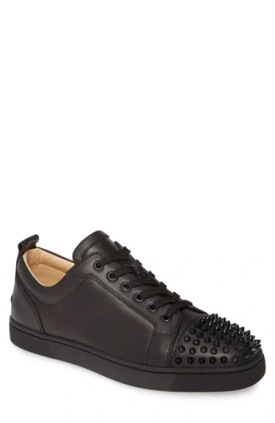 Christian Louboutin Louis Junior Spikes Cap-toe Leather Sneakers In Black