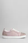 Christian Louboutin Louis Junior Spikes Sneakers In Rose-pink Suede
