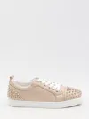 Christian Louboutin Louise Junior Spikes Pearlescent Leather Sneakers In Neutral