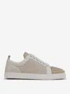 Christian Louboutin Louis Junior Spikes Canvas Sneakers In Beige