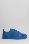 Christian Louboutin Louis Junior Spikes Cap-toe Suede Sneakers In Blue