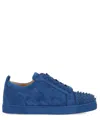 Christian Louboutin Louis Junior Spikes Cap-toe Suede Sneakers In Blue