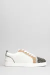 Christian Louboutin Louis Junior Spikes Sneakers In White Suede And Leather In Multi