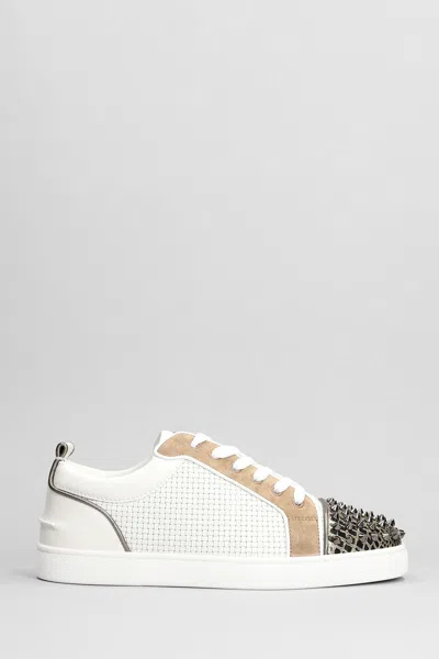 CHRISTIAN LOUBOUTIN LOUIS JUNIOR SPIKES SNEAKERS IN WHITE SUEDE AND LEATHER