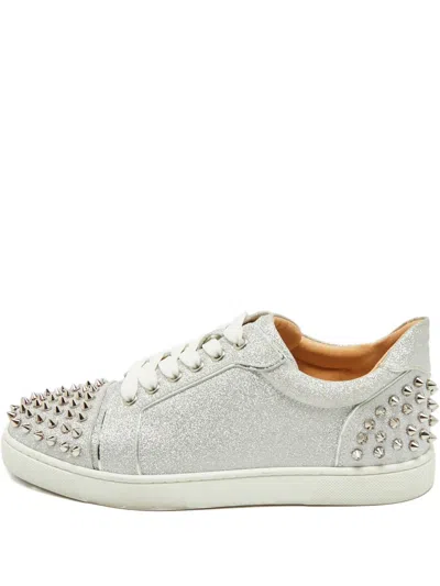 Pre-owned Christian Louboutin Louis Junior Spikes Sneakers In Silver
