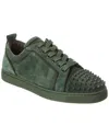 Christian Louboutin Louis Junior Spikes Suede Sneakers In Green