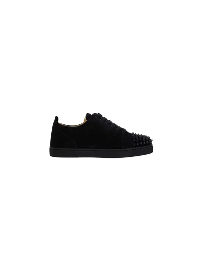 Christian Louboutin Louis Junior Spikes Veau Velours Sneakers In Black
