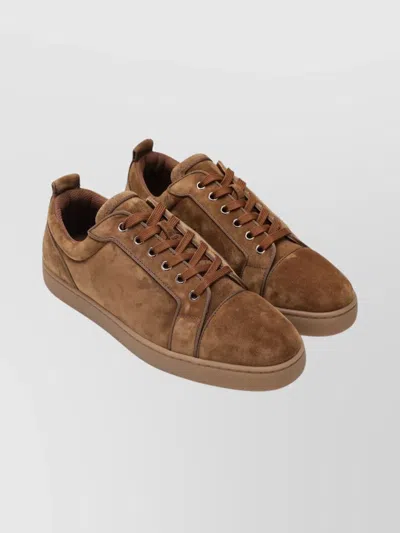Christian Louboutin Louis Junior Suede Sneakers With Eyelet Detailing In Brown