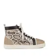 Christian Louboutin Men's Lou Spikes High-top Leather Sneakers In Beige