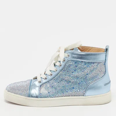 Pre-owned Christian Louboutin Louis Size 40 Blue Leather And Suede Crystal Embellished High Top Sneakers