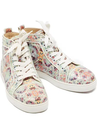 Pre-owned Christian Louboutin Louis Snakeskin-pattern High-top Sneakers In White