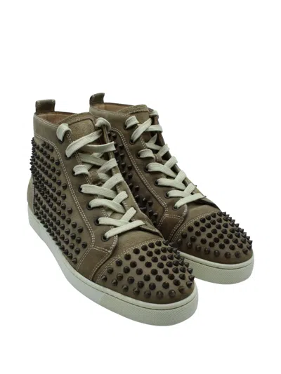 Pre-owned Christian Louboutin Louis Spikes High-top Sneakers In Brown