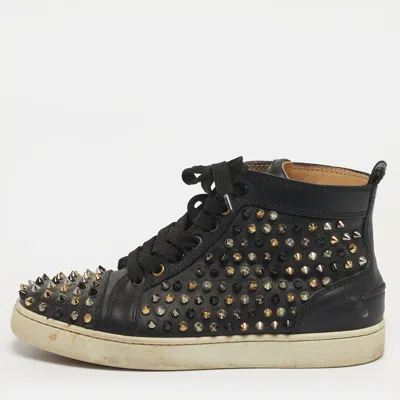 Pre-owned Christian Louboutin Louis Spikes Size 38.5 Multicolor Leather High Top Sneakers