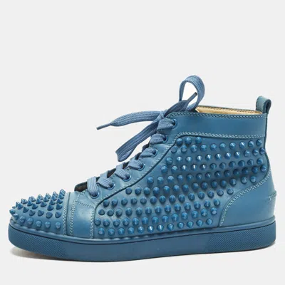 Pre-owned Christian Louboutin Louis Spikes Size 40 Blue Leather High Top Sneakers