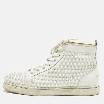 Pre-owned Christian Louboutin Louis Spikes Size 40 White Leather High Top Sneakers