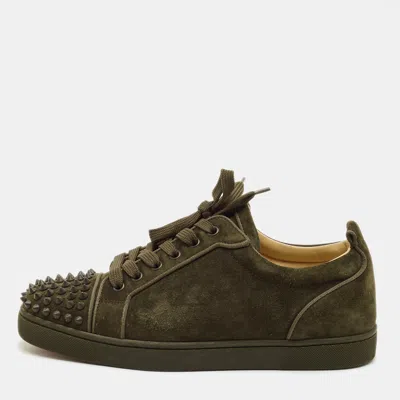 Pre-owned Christian Louboutin Louis Spikes Size 40.5 Green Suede Lace Up Sneakers