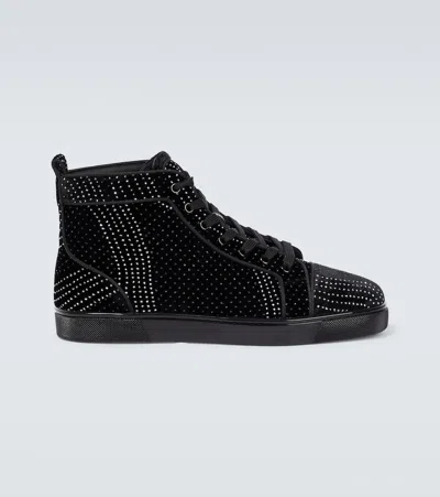 Christian Louboutin Louis Suede Embellished Sneakers In Black