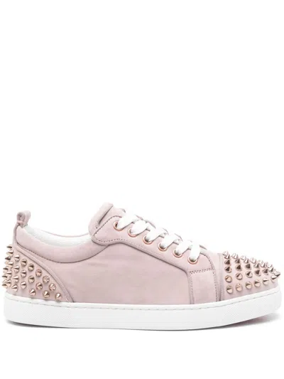 Christian Louboutin Louis Junior Spikes Sneakers In Rose-pink Suede