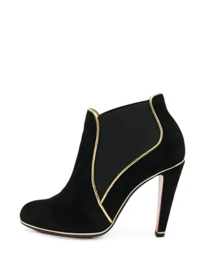 Pre-owned Christian Louboutin Loulou Metallic-trim Ankle Boots In Black