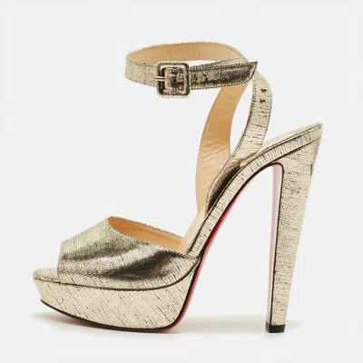 Pre-owned Christian Louboutin Louloudancing Size 39.5 Gold Foil Leather Ankle Strap Sandals