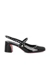 Christian Louboutin Jani Spikes Patent Leather Slingback Pumps 55 In Black/lin Black