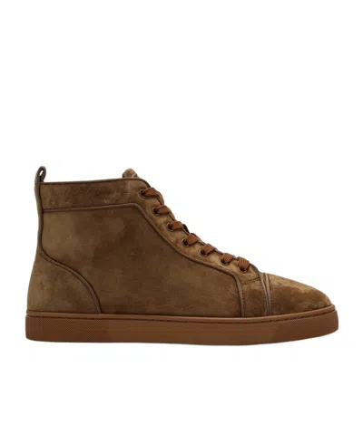 Christian Louboutin Louis High-top Suede Sneakers In Brown