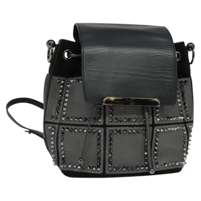 Pre-owned Christian Louboutin Lucky L Convertible Backpack Spiked Leather And Suede Black Leather Backpack Bag
