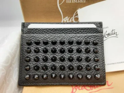 Pre-owned Christian Louboutin M Kios Spikes Leather Card Holder Case Wallet Black $350