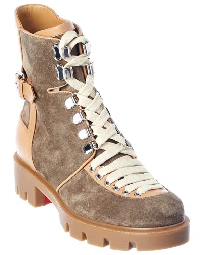 Christian Louboutin Macademia Suede & Leather Combat Boot In Brown