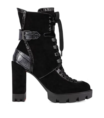 Christian Louboutin Macademia Suede Lace-up Boots 100 In Black