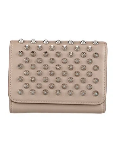 Pre-owned Christian Louboutin Macaron Mini Spike Accents Wallet In Neutral
