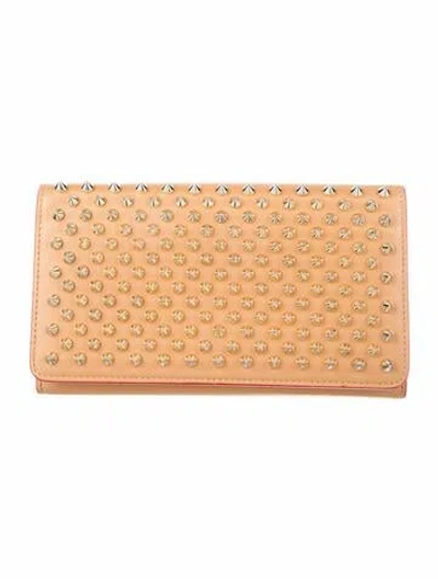 Pre-owned Christian Louboutin Macaron Spike Accents Continental Wallet In Neutral