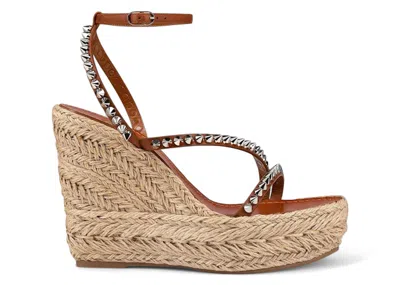 Pre-owned Christian Louboutin Mafaldina Zeppa 120 Braided Wedge Sandals Brown (women's) Sneakers In Cuoio/sv/naturel