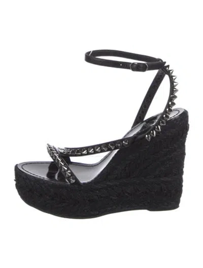 Pre-owned Christian Louboutin Mafaldina Zeppa Spike Accents Espadrilles In Black