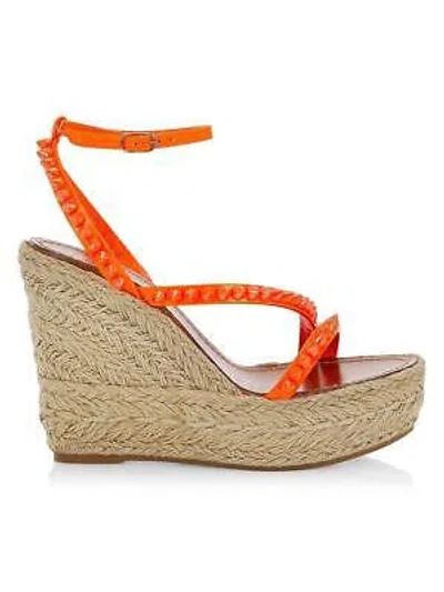 Pre-owned Christian Louboutin Mafaldina Zeppa Spiked Platform Wedge Heel Sandal Shoes $895 In Orange