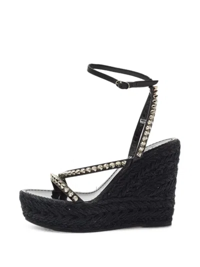 Pre-owned Christian Louboutin Mafaldina Zeppa Spiked Wedge Sandals In Black