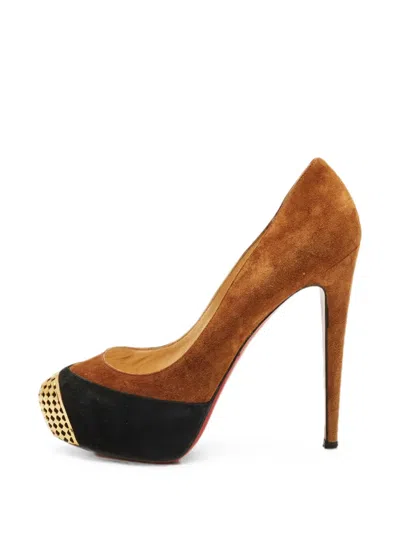 Pre-owned Christian Louboutin Maggie Embellished Pumps In Brown