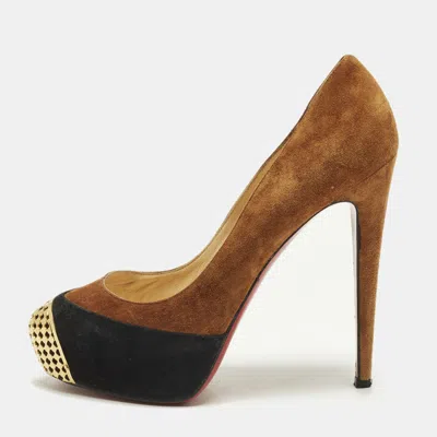 Pre-owned Christian Louboutin Maggie Size 39 Brown/black Suede Embellished Platform Pumps