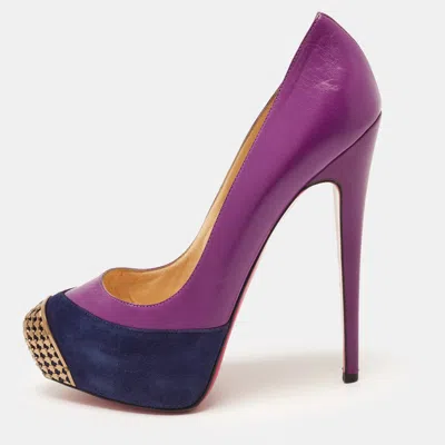 Pre-owned Christian Louboutin Maggie Size 39 Purple/blue Leather And Suede Cap Toe Platform Pumps