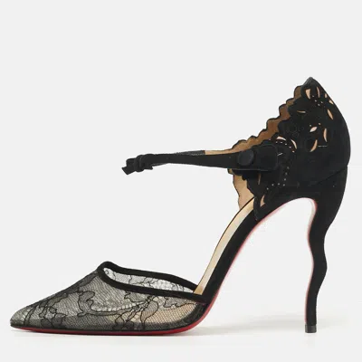 Pre-owned Christian Louboutin Magicdiva Size 39 Black Lace And Suede D'orsay Pumps