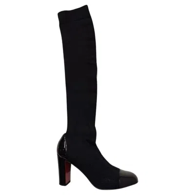 Pre-owned Christian Louboutin Maille Tricot Boots Size 37 1/2 In Black
