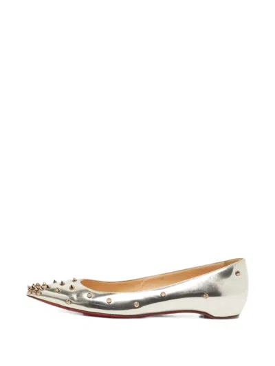 Pre-owned Christian Louboutin Malabar Hill Spiked Ballet Flats In Gold